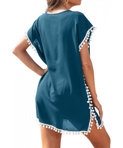 Womens Chiffon Swimsuit Cover Up Beach Coverups for Swimwear Lake Blue Pom $12.90 Swimsuits