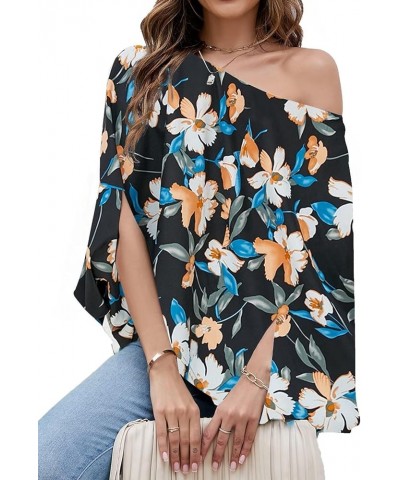 Womens Off The Shoulder Flowy Tops Casual Batwing Sleeves Blouses Loose Chiffon Shirts Floral 1 $12.60 Blouses