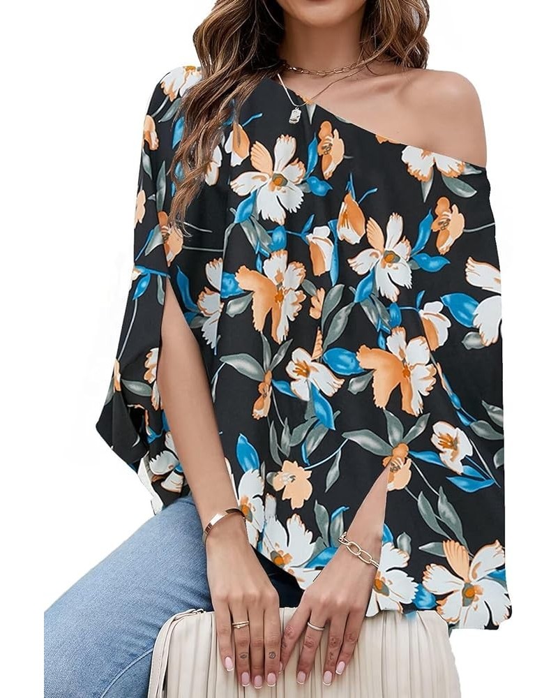 Womens Off The Shoulder Flowy Tops Casual Batwing Sleeves Blouses Loose Chiffon Shirts Floral 1 $12.60 Blouses