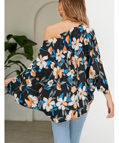 Womens Off The Shoulder Flowy Tops Casual Batwing Sleeves Blouses Loose Chiffon Shirts Floral 1 $12.60 Blouses