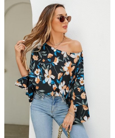 Womens Off The Shoulder Flowy Tops Casual Batwing Sleeves Blouses Loose Chiffon Shirts Floral 1 $12.60 Blouses