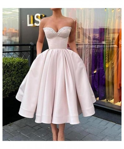 Sweetheart Strapless Short Homecoming Dresses Satin A-line Prom Party Gowns with Pockets Red $33.37 Dresses