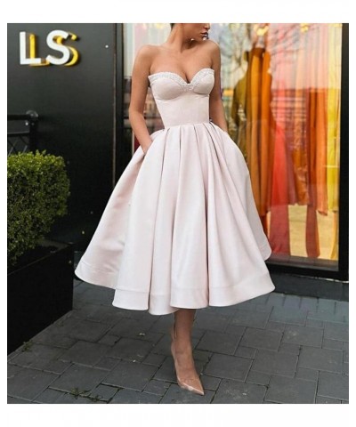 Sweetheart Strapless Short Homecoming Dresses Satin A-line Prom Party Gowns with Pockets Red $33.37 Dresses