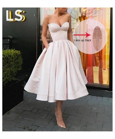 Sweetheart Strapless Short Homecoming Dresses Satin A-line Prom Party Gowns with Pockets Red $33.37 Dresses