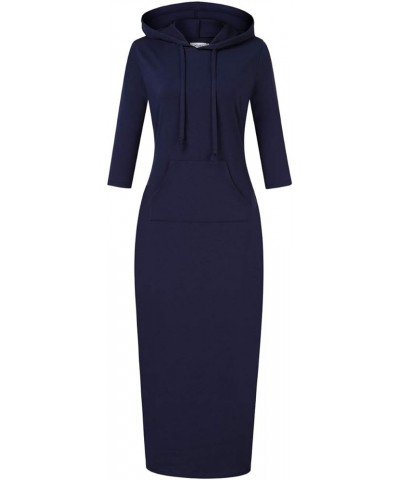 Women's Casual Pocket Slim Pullover Maxi Hoodie Dress 3/4 Sleeve-navy $15.92 Dresses