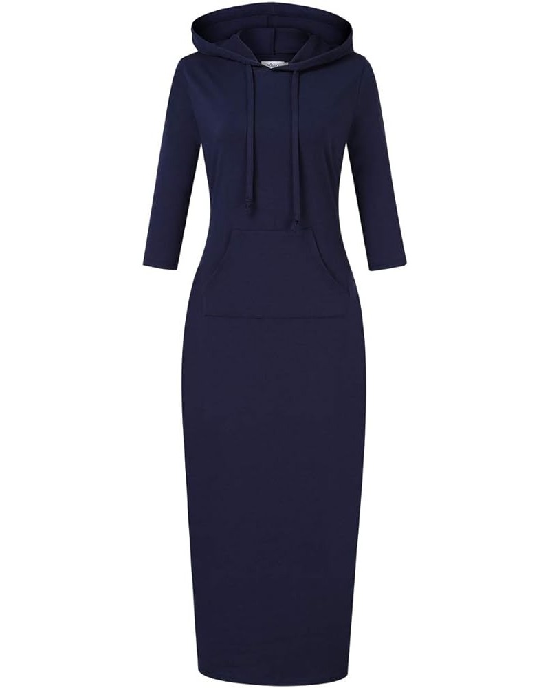 Women's Casual Pocket Slim Pullover Maxi Hoodie Dress 3/4 Sleeve-navy $15.92 Dresses