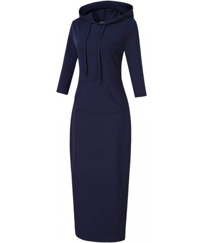 Women's Casual Pocket Slim Pullover Maxi Hoodie Dress 3/4 Sleeve-navy $15.92 Dresses