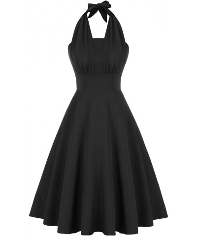 Women's Vintage Dress 1950s Halter Cocktail Party Rockabilly Dresses Black $28.31 Dresses