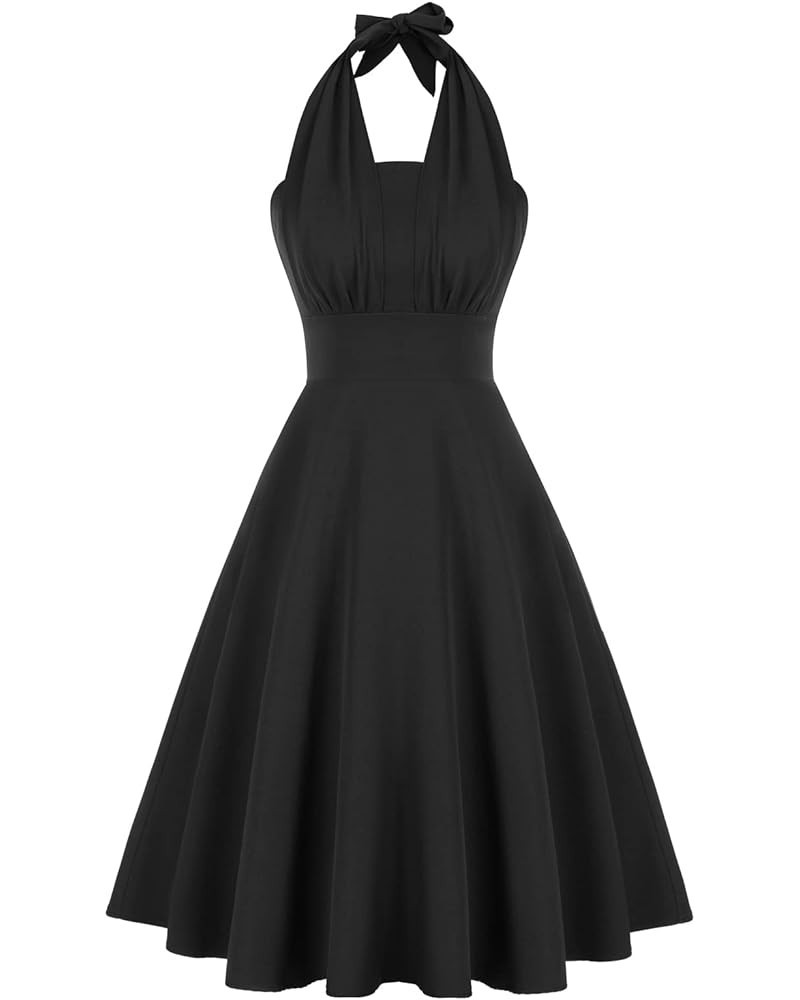 Women's Vintage Dress 1950s Halter Cocktail Party Rockabilly Dresses Black $28.31 Dresses