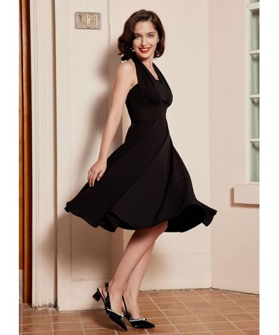 Women's Vintage Dress 1950s Halter Cocktail Party Rockabilly Dresses Black $28.31 Dresses