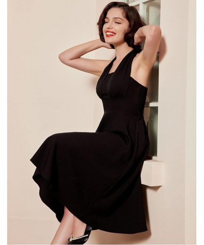 Women's Vintage Dress 1950s Halter Cocktail Party Rockabilly Dresses Black $28.31 Dresses