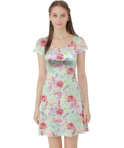 Womens Unicorns Rainbow Mermaid Space Short Sleeve Skater Dress, XS-5XL Unicorn Mint $14.88 Dresses