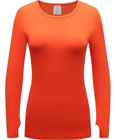 Women's Long Sleeve T-Shirt Comfy Thumb Hole Shirts Basic Stretch Layer Orange $12.34 T-Shirts