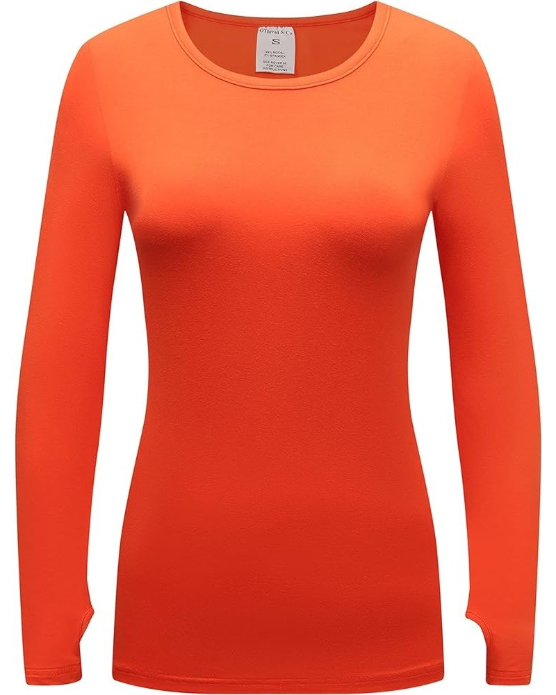 Women's Long Sleeve T-Shirt Comfy Thumb Hole Shirts Basic Stretch Layer Orange $12.34 T-Shirts