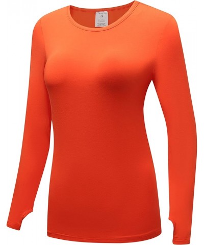 Women's Long Sleeve T-Shirt Comfy Thumb Hole Shirts Basic Stretch Layer Orange $12.34 T-Shirts