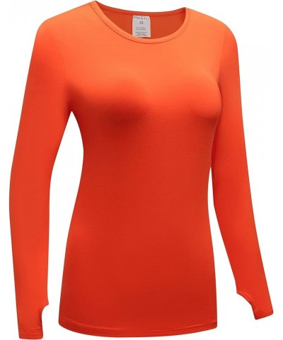 Women's Long Sleeve T-Shirt Comfy Thumb Hole Shirts Basic Stretch Layer Orange $12.34 T-Shirts