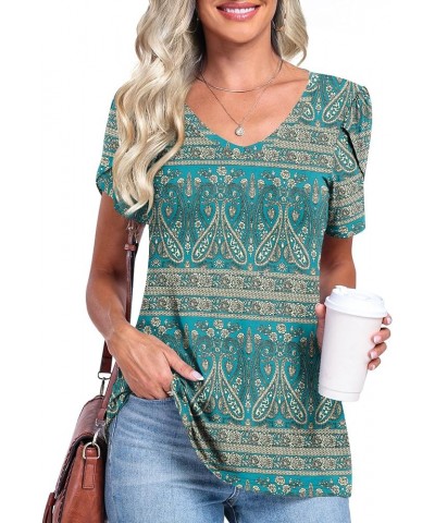 Summer Womens Casual T-Shirts V-Neck Short Sleeve Tops Tee Elastic Comfy Basic Blouse Cute Floral B-khaki $14.24 Tops