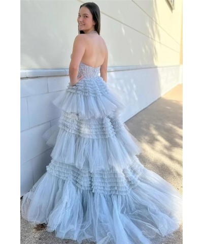 Glitter Tulle Tiered Prom Dresses for Women V Neck Lace Applique Ball Gown with Slit Burnt Orange $50.34 Dresses