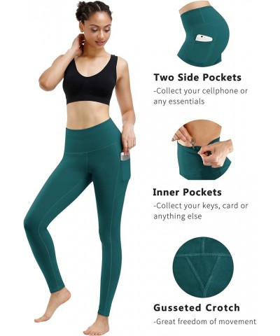 2 Pack High Waist Yoga Pants, Pocket Yoga Pants Tummy Control Workout Running 4 Way Stretch Yoga Leggings Black & Deep Green ...