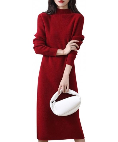 Sweater Dress for Women Trendy Fall Winter Long Sleeve Midi Dress Half High Collar Casual Elegant Holiday Dress 01-red $15.51...