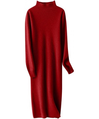 Sweater Dress for Women Trendy Fall Winter Long Sleeve Midi Dress Half High Collar Casual Elegant Holiday Dress 01-red $15.51...