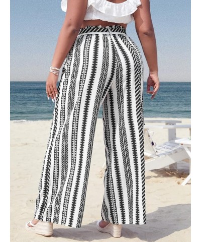 Women's Plus Size Printed Drawstring Waist Split Side Wide Leg Pants Multicoloured Striped $19.22 Pants