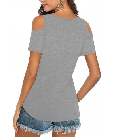 Womens V Neck Cold Shoulder Tops Short/Long Sleeve Summer T Shirts Basic Tees A:grey $11.75 T-Shirts