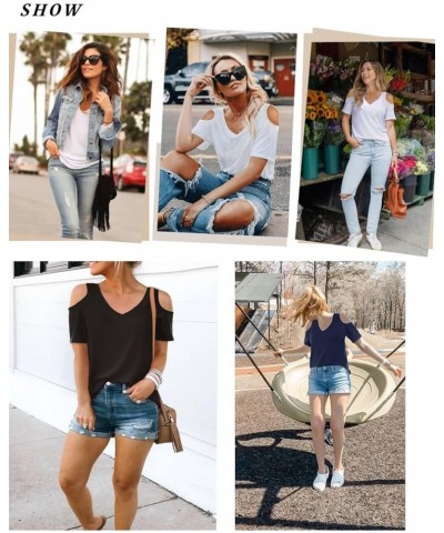 Womens V Neck Cold Shoulder Tops Short/Long Sleeve Summer T Shirts Basic Tees A:grey $11.75 T-Shirts