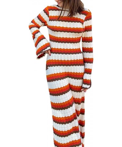 Women's Long Sleeve Backless Hollow Out Dress Y2k Crochet Knit Maxi Dresses Sexy Long Dresses Z3 White Orange Red Brown $13.7...