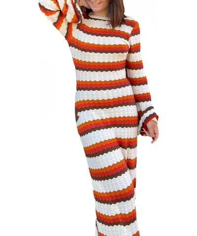 Women's Long Sleeve Backless Hollow Out Dress Y2k Crochet Knit Maxi Dresses Sexy Long Dresses Z3 White Orange Red Brown $13.7...