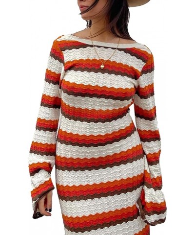 Women's Long Sleeve Backless Hollow Out Dress Y2k Crochet Knit Maxi Dresses Sexy Long Dresses Z3 White Orange Red Brown $13.7...