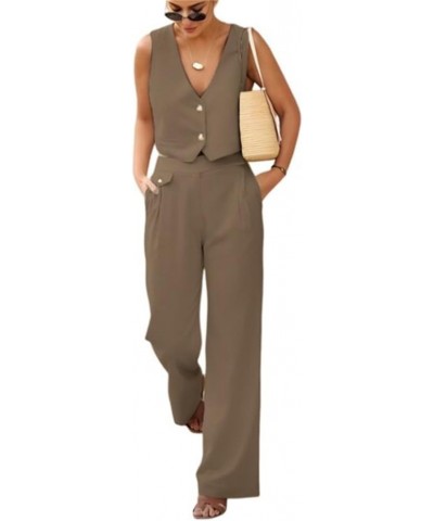 Women’s 2 Pcs Waistcoat Outfits Sleeveless Lady Vest Suits Vest & Pants Suits for Business Work Coffee $30.18 Suits