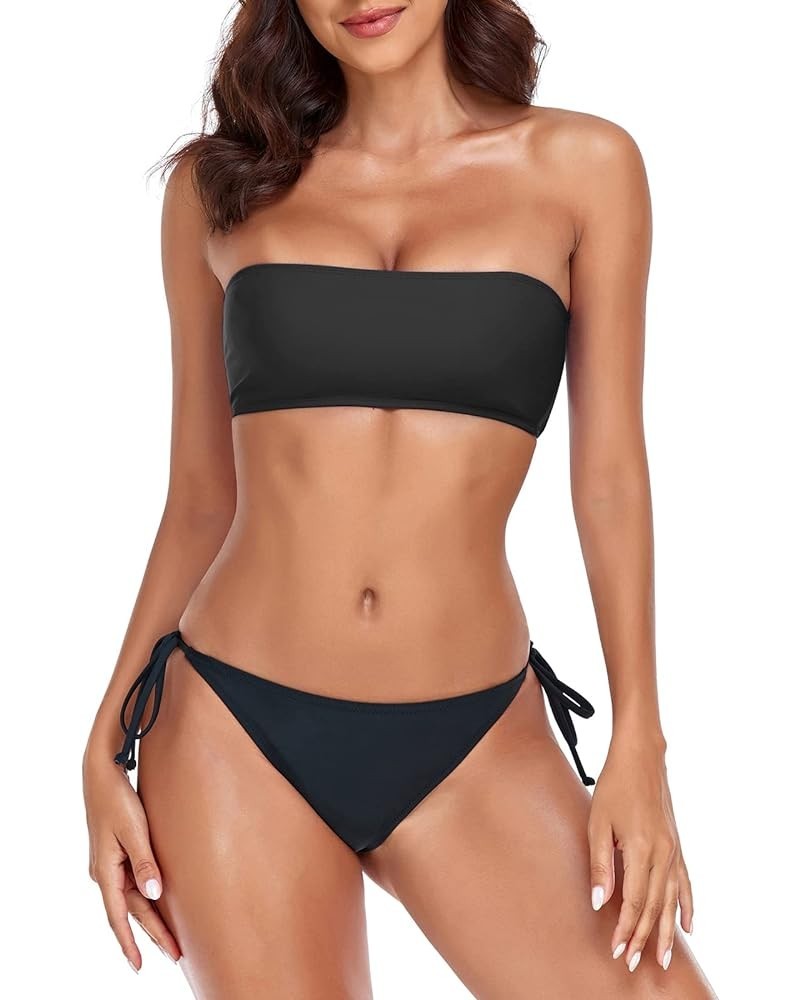 Women's Bandeau Bikini Set Black $20.29 Swimsuits