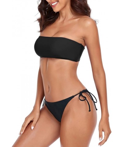 Women's Bandeau Bikini Set Black $20.29 Swimsuits