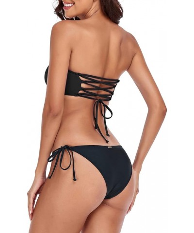 Women's Bandeau Bikini Set Black $20.29 Swimsuits