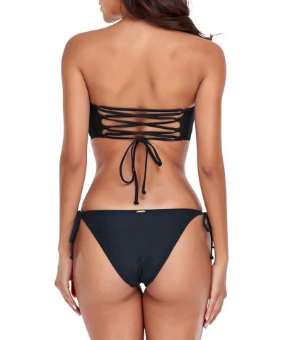 Women's Bandeau Bikini Set Black $20.29 Swimsuits