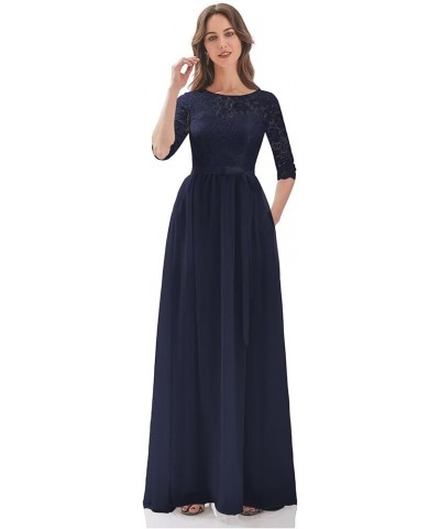 GORCENT Crew Neck Chiffon Mother of The Bride Dress A Line Lace Applique Wedding Guest Dress Ruched Long Formal Dress Ocean B...