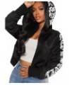 Women's Letter Graphic Long Sleeve Cropped Zip Up Hoodie Pocket Hooded Sweatshirt Black $19.23 Hoodies & Sweatshirts