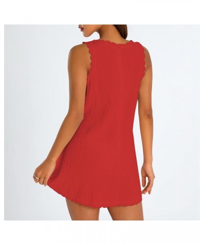 Women Summer Casual Linen A-line Mini Dress Trendy Solid Color Sleeveless Beach Tank Dresses Sundress Red $13.99 Swimsuits