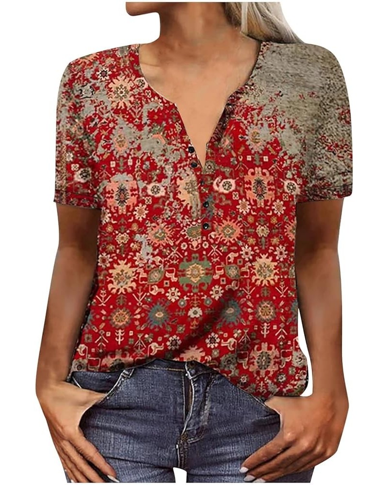 Women Tops, Womens 3/4 Sleeve Scoop Neck Top Button Down Blouse Graphic Print Casual Tunic Tops Gradient Tshirt 6-red $11.47 ...