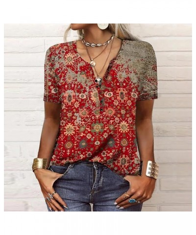 Women Tops, Womens 3/4 Sleeve Scoop Neck Top Button Down Blouse Graphic Print Casual Tunic Tops Gradient Tshirt 6-red $11.47 ...