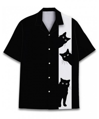 Funny Hawaiian Horror Halloween Tropical Flower Beach Gift Casual Short Sleeve Button Shirt Black Cat Fn $11.20 Shirts