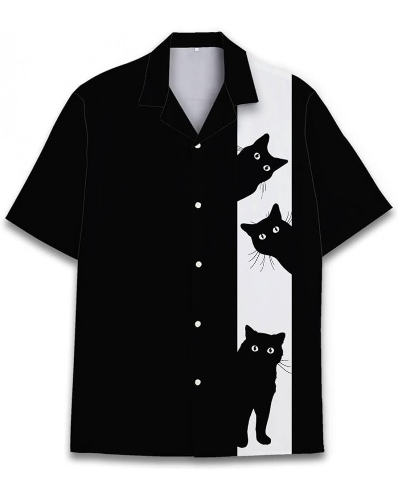 Funny Hawaiian Horror Halloween Tropical Flower Beach Gift Casual Short Sleeve Button Shirt Black Cat Fn $11.20 Shirts