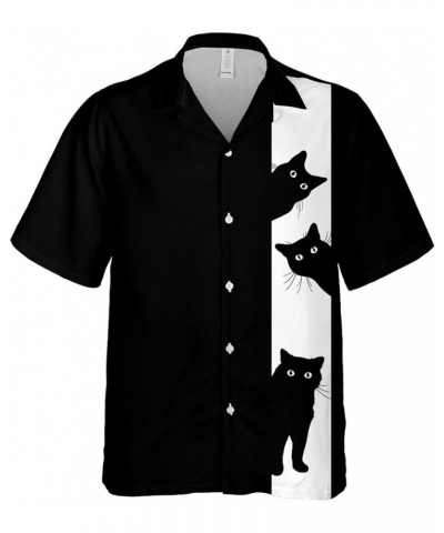 Funny Hawaiian Horror Halloween Tropical Flower Beach Gift Casual Short Sleeve Button Shirt Black Cat Fn $11.20 Shirts