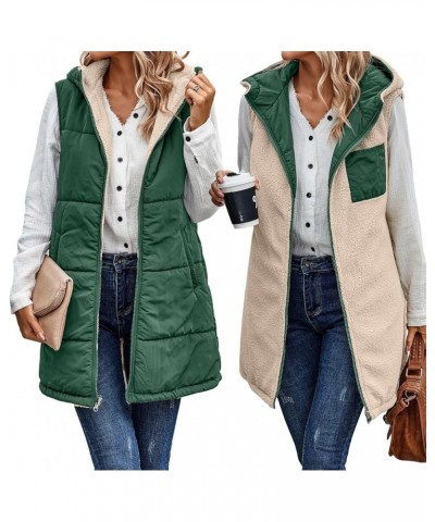 Long Vest for Women Sleeveless Warm Winter Down Jacket Zipper Hooded Down Coat Comfy Fleece Sherpa Jacket with Hood Green $11...