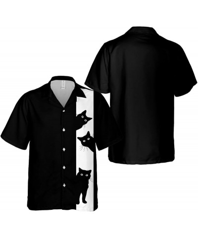 Funny Hawaiian Horror Halloween Tropical Flower Beach Gift Casual Short Sleeve Button Shirt Black Cat Fn $11.20 Shirts