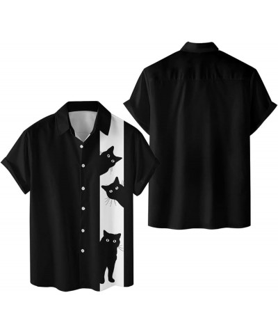 Funny Hawaiian Horror Halloween Tropical Flower Beach Gift Casual Short Sleeve Button Shirt Black Cat Fn $11.20 Shirts