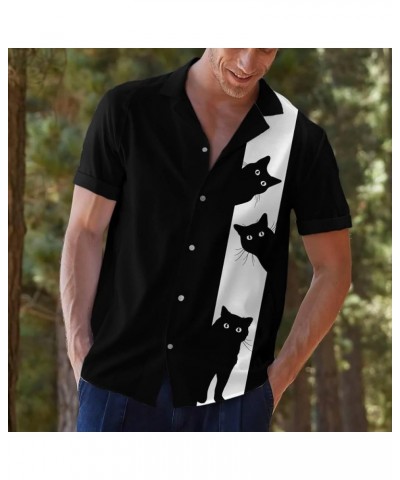 Funny Hawaiian Horror Halloween Tropical Flower Beach Gift Casual Short Sleeve Button Shirt Black Cat Fn $11.20 Shirts