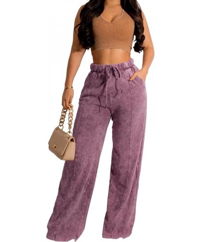 Women Wide Leg Jeans High Waisted Baggy Palazzo Loose Casual Long Flowy Trendy Stretch Trousers Denim Pants Purple $19.06 Jeans