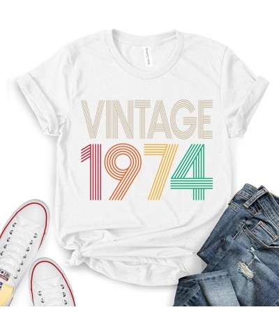 Vintage 1974 Shirts Short Sleeve Graphic Birthday Shirt 50th Birthday Gifts for Women, Men Classic Edition Women White $9.13 ...